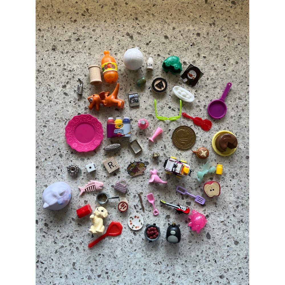 Mixed Miniature Toy Lot Dollhouse Accessories Food Animals Trinkets Charms